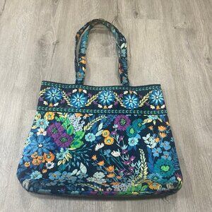 Vera Bradley Midnight Blue Navy Tote Floral Paisley Design Shoulder Bag